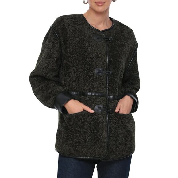 New 7FAM Teddy Faux Fur Toggle Coat Olive Green Large $199 - Picture 1 of 9